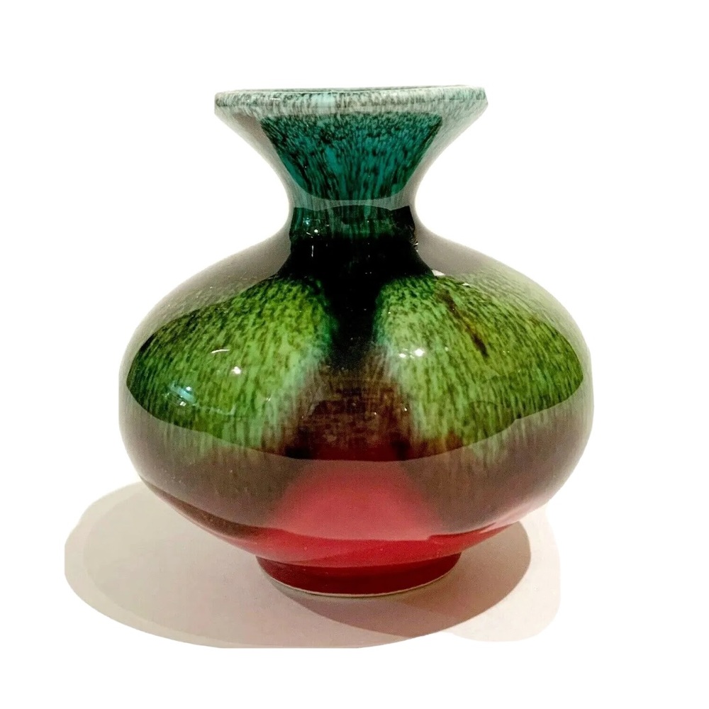 Ceramic Multicoloured Miniature Vase Made in Japan Red Green Blue Single Round